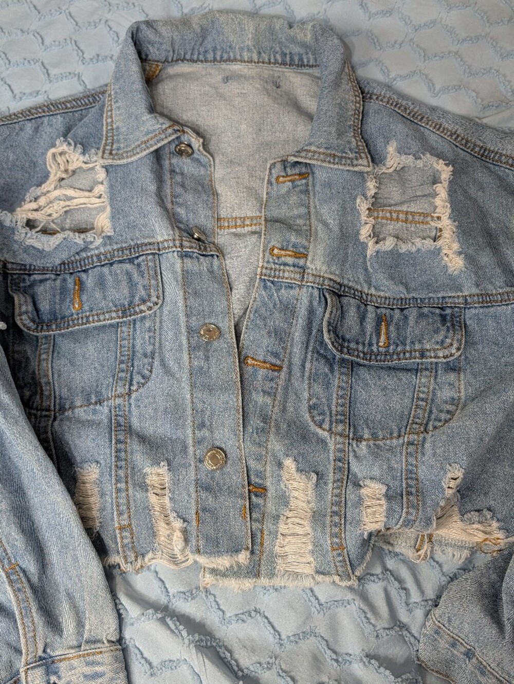 Distressed Light Blue Denim Jacket - Womens